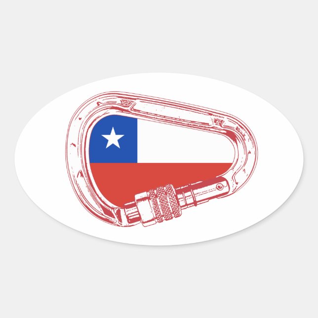 Pegatina Ovalada Carabiner de escalada con bandera de Chile (Anverso)