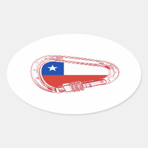 Pegatina Ovalada Carabiner de escalada con bandera de Chile