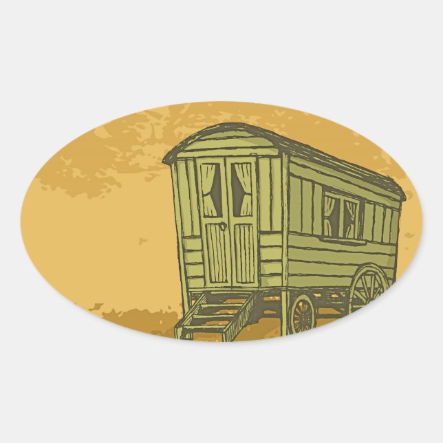 Pegatina Ovalada Caravana gitana (Anverso)