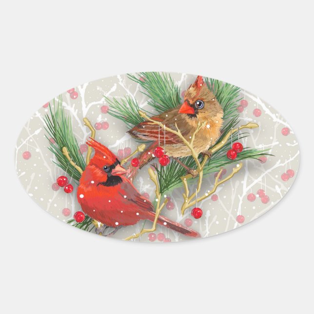 Pegatina Ovalada Cardinals Navidades de parejas (Anverso)