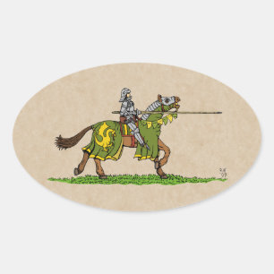 Pegatina Ovalada Cargando Knight medieval