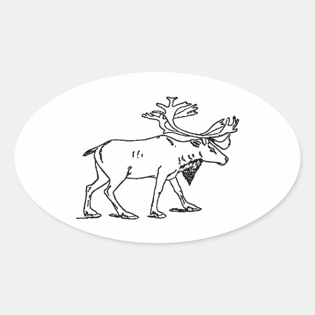 Pegatina Ovalada Caribou - Logo de renos (arte de la línea) (Anverso)