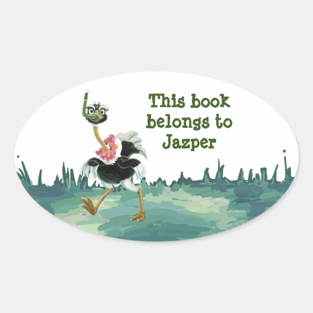 Pegatina Ovalada Carrera de avestruces en el pantano (Anverso)