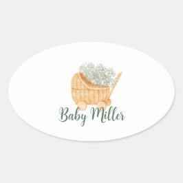 Pegatina Ovalada Carrito para bebés de mimbre