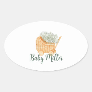 Pegatina Ovalada Carrito para bebés de mimbre