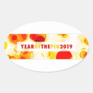 Pegatina Ovalada Cartel de Bokeh del Año del Cerdo 2019
