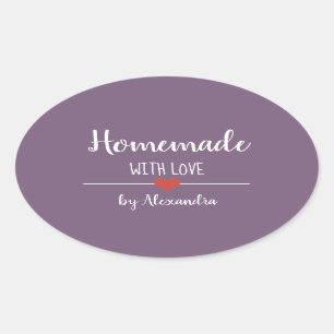 Pegatina Ovalada Casero con amor morado personalizado 