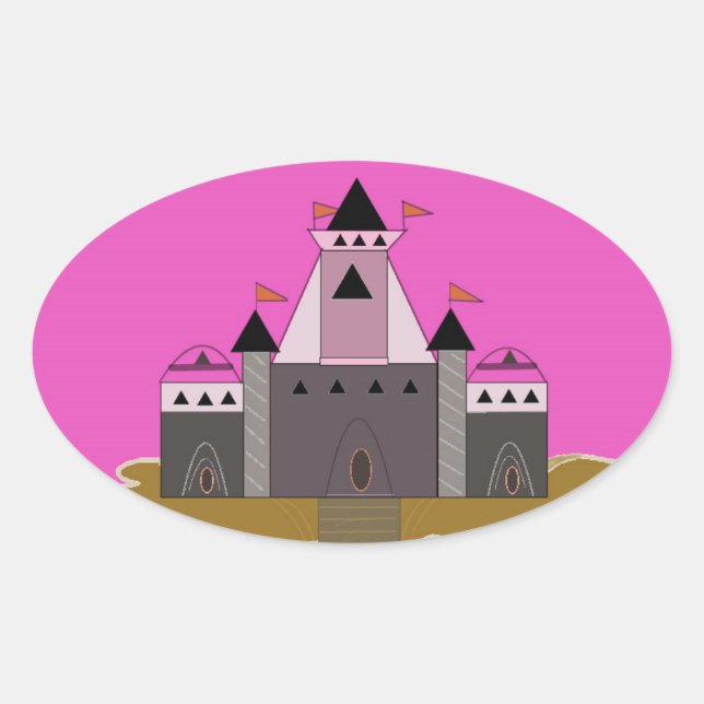 Pegatina Ovalada Castillo de la Princesa Rosa (Anverso)