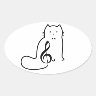 PEGATINA OVALADA CAT Y NOTA MUSICAL