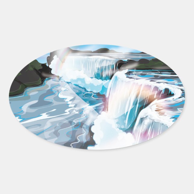 Pegatina Ovalada Cataratas del Niágara (Anverso)