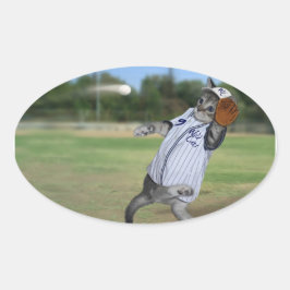 Pegatina Ovalada ¡Catcher de gato en el campo exterior!
