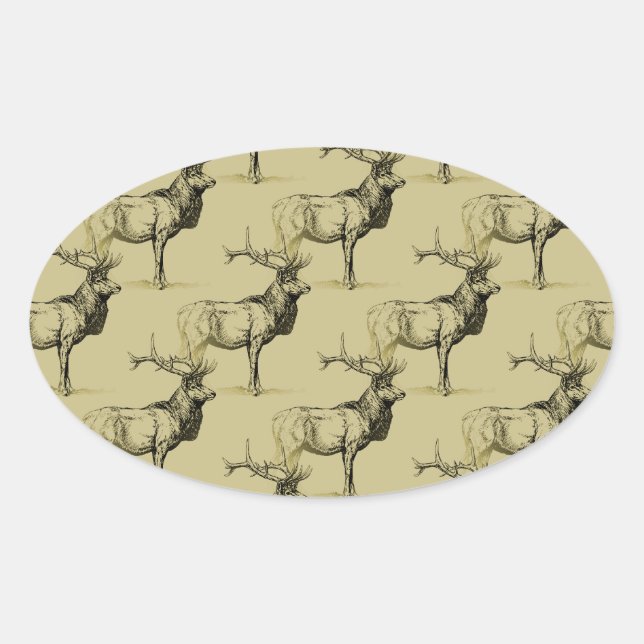 Pegatina Ovalada Cazadores de alce de toro cazan animales salvajes (Anverso)