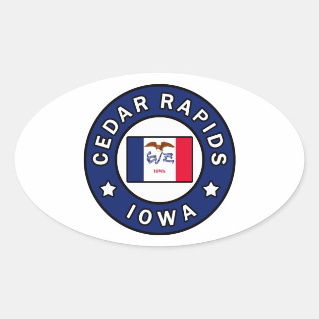 Pegatina Ovalada Cedar Rapids Iowa (Anverso)