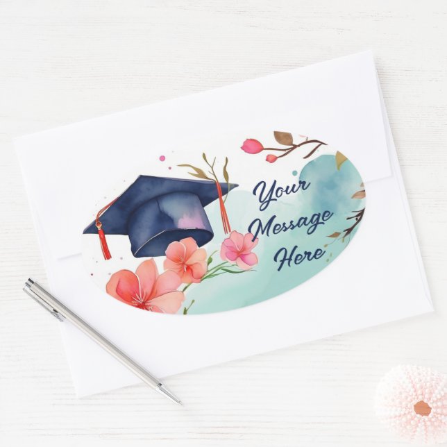 Pegatina Ovalada Celebración de graduación de color de agua (Sobre)