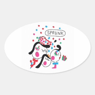 Pegatina Ovalada Celebración de Sprunki - Arte infantil de Yuho