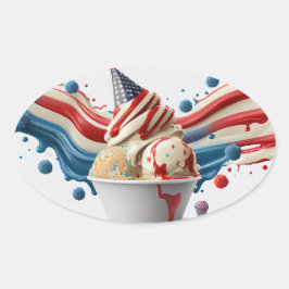 Pegatina Ovalada Celebrar con azul blanco rojo