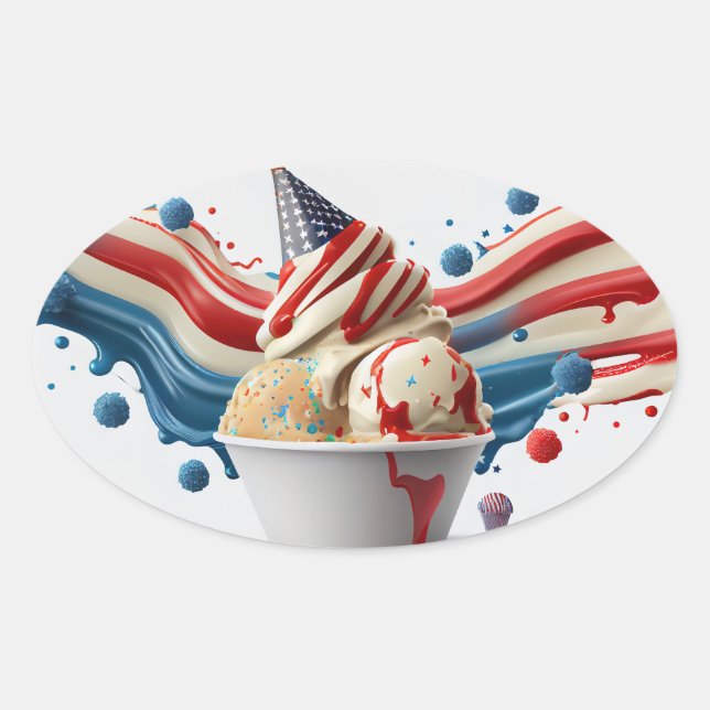 Pegatina Ovalada Celebrar con azul blanco rojo (Anverso)