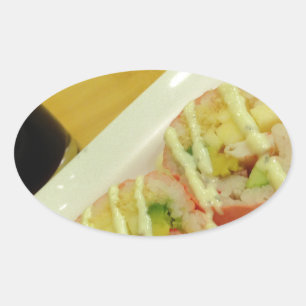 Pegatina Ovalada Cena De Sushi Arroz Pescado Dieta Saludable
