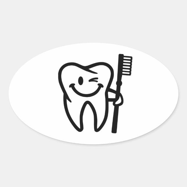 Pegatina Ovalada Cepillo de dientes feliz (Anverso)