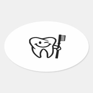 Pegatina Ovalada Cepillo de dientes feliz del diente