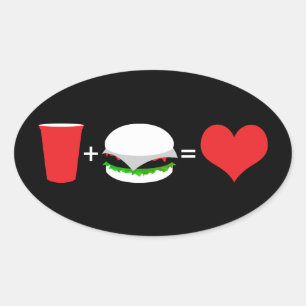 Pegatina Ovalada cerveza + hamburguesa = amor