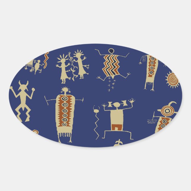 Pegatina Ovalada Chamán del arte rupestre del suroeste (Anverso)