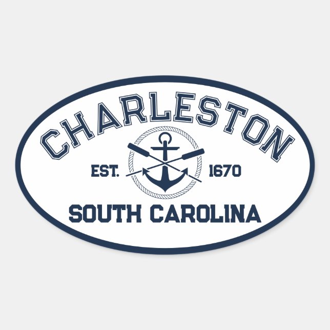 Pegatina Ovalada Charleston Surcarolina Naval Cruzada de Oars Ancho (Anverso)
