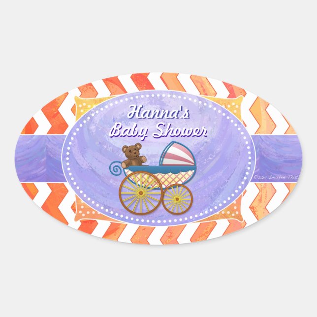 Pegatina Ovalada Chevron Baby, Naranja de Fire Lake (Anverso)