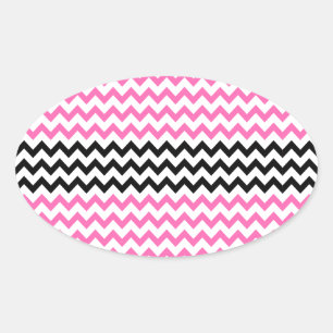 Pegatina Ovalada Chevron negro y rosa caliente por Shirley Taylor