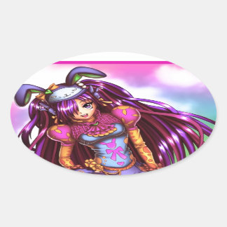 Pegatina Ovalada Chica de moda japonesa Anime