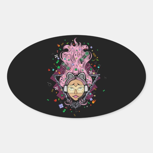 Pegatina Ovalada Chica Gamer (Anverso)