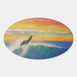 Pegatina Ovalada Chica surfista de techo