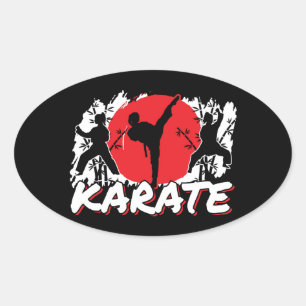 Pegatina Ovalada Chicas Karate - Tema japonés patriótico