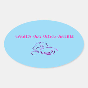 Pegatina Ovalada Chicas Lindas Azules Hablan con el Caballo / Poni 