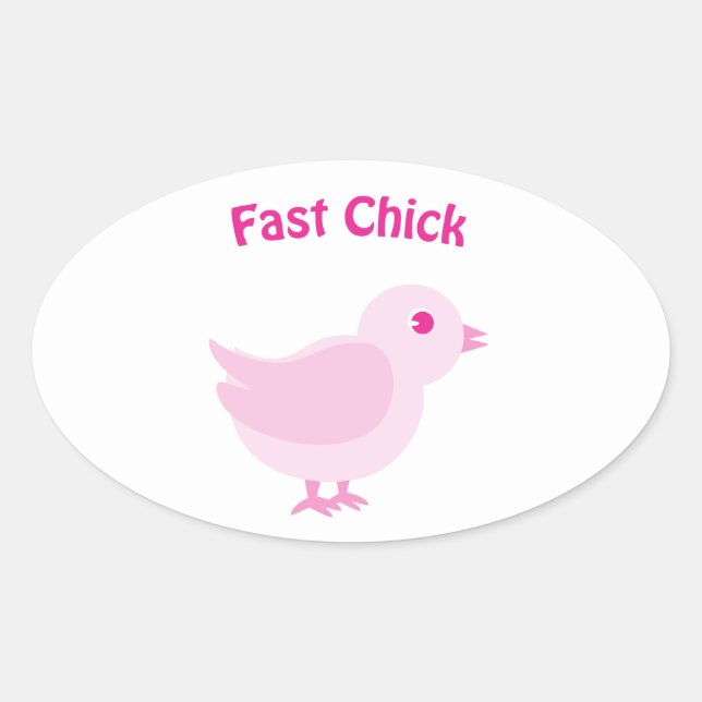 Pegatina Ovalada Chick rápido- rosa (Anverso)