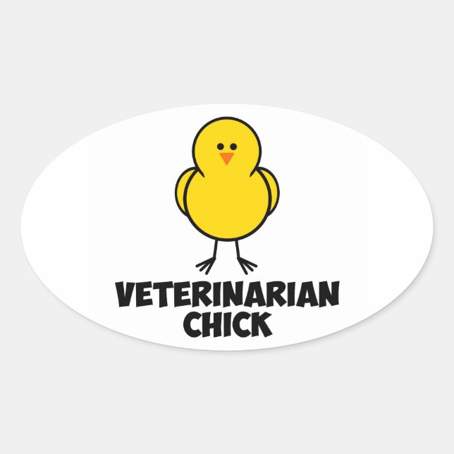 Pegatina Ovalada Chick veterinario (Anverso)