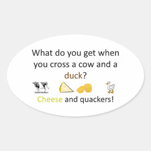 Pegatina Ovalada Chiste de quesos y quackers