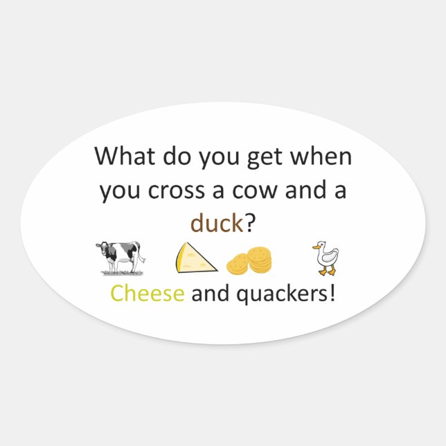 Pegatina Ovalada Chiste de quesos y quackers (Anverso)