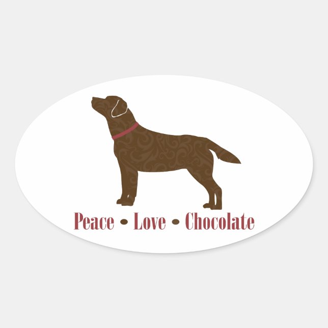 Pegatina Ovalada Chocolate Lab Peace Love Chocolate (Anverso)