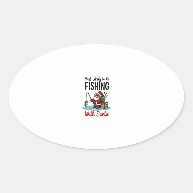 Pegatina Ovalada Christmas Merry Christmas For Gift Fishing Santa ( (Anverso)