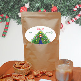 Pegatina Ovalada Christmas Tree Peacock Family Name