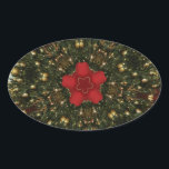 Pegatina Ovalada Christmas Wreath Red Green Gold with Red Star<br><div class="desc">Elegant Holiday Season Kaleidoscopic Design Christmas Wreath Red Green Gold with Red Star</div>