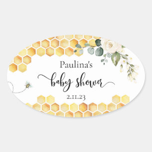 Pegatina Ovalada Chupete de abeja para baby shower