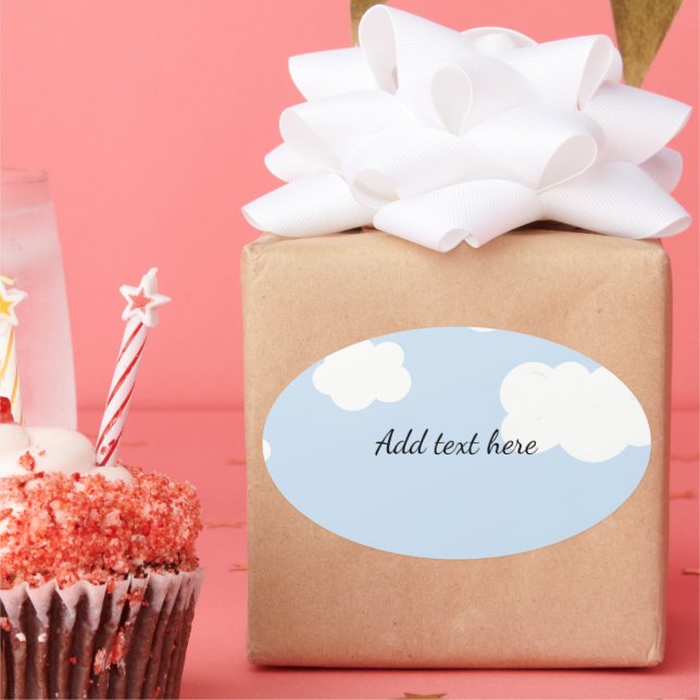 Pegatina Ovalada cielo azul, plantilla de nubes blancas onduladas, (Fiesta)