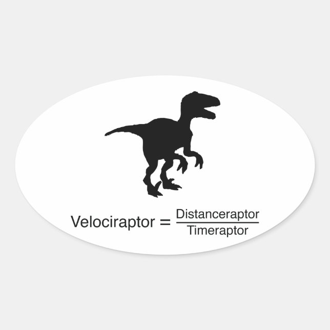 Pegatina Ovalada ciencia divertida de velociraptor (Anverso)