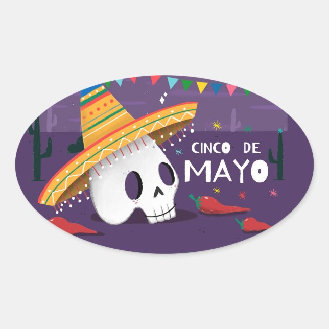 Pegatina Ovalada Cinco de mayo (Anverso)