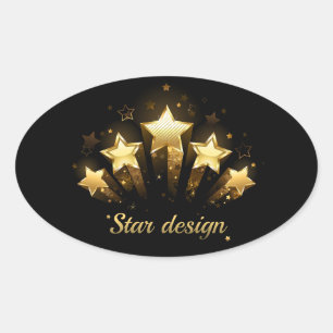 Pegatina Ovalada Cinco estrellas de oro en negro