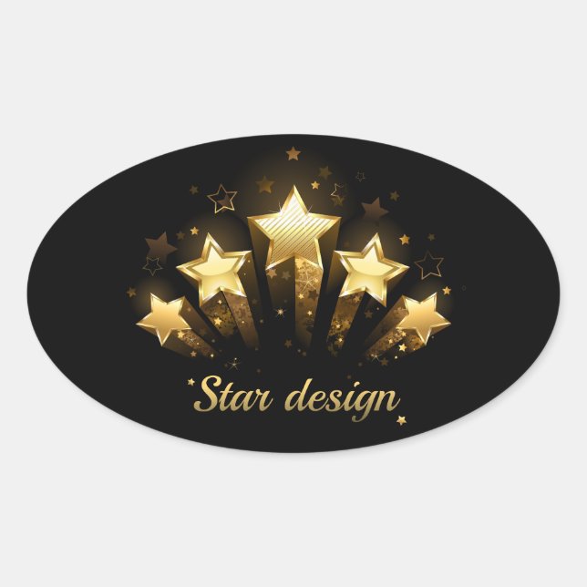Pegatina Ovalada Cinco estrellas de oro en negro (Anverso)