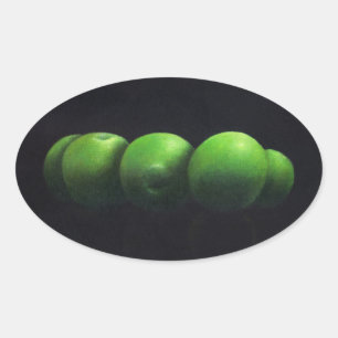 Pegatina Ovalada Cinco manzanas verdes