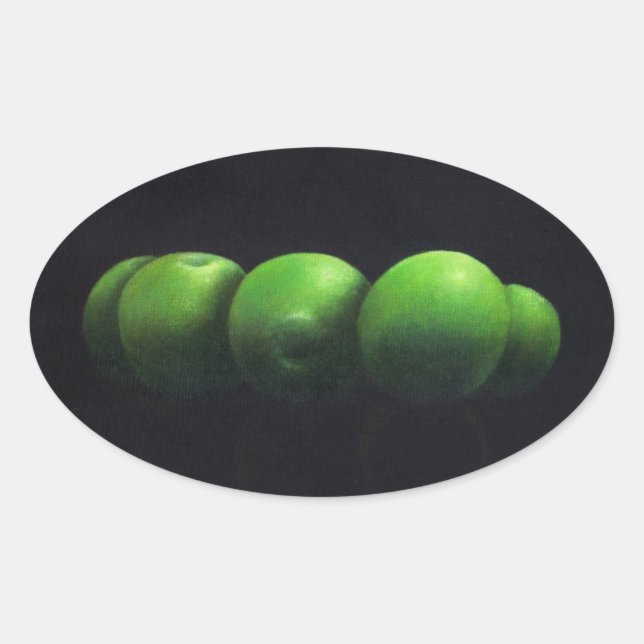 Pegatina Ovalada Cinco manzanas verdes (Anverso)